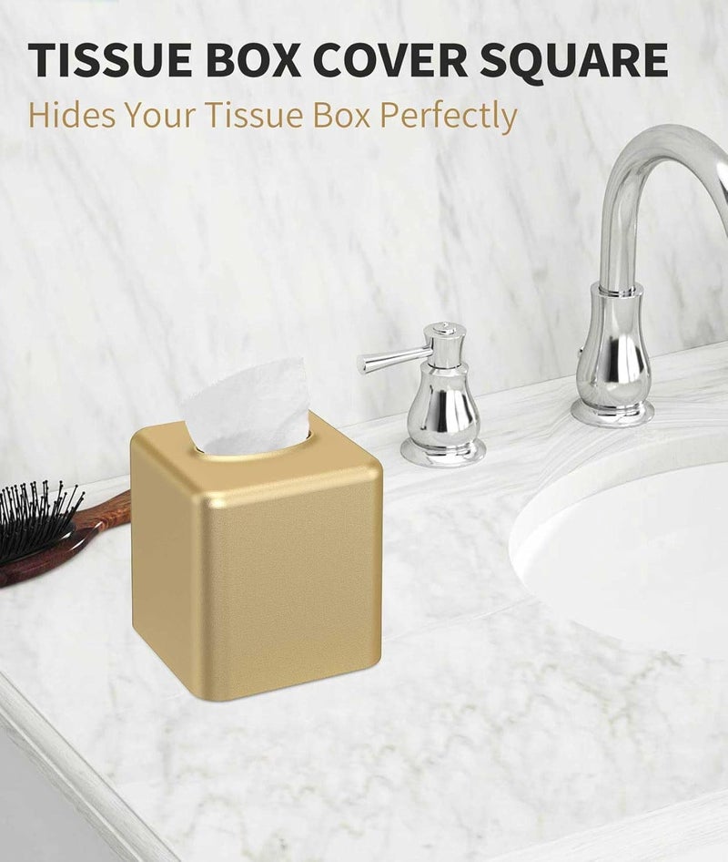 Livelab Tissue Box Cover, Square Metal Tissue Box Holder Modern Decor Facial Napkin Holder Tissue Box Dispenser for Bathroom Vanity Countertop, Living Room, Bedroom, Office - Gold - Image 4